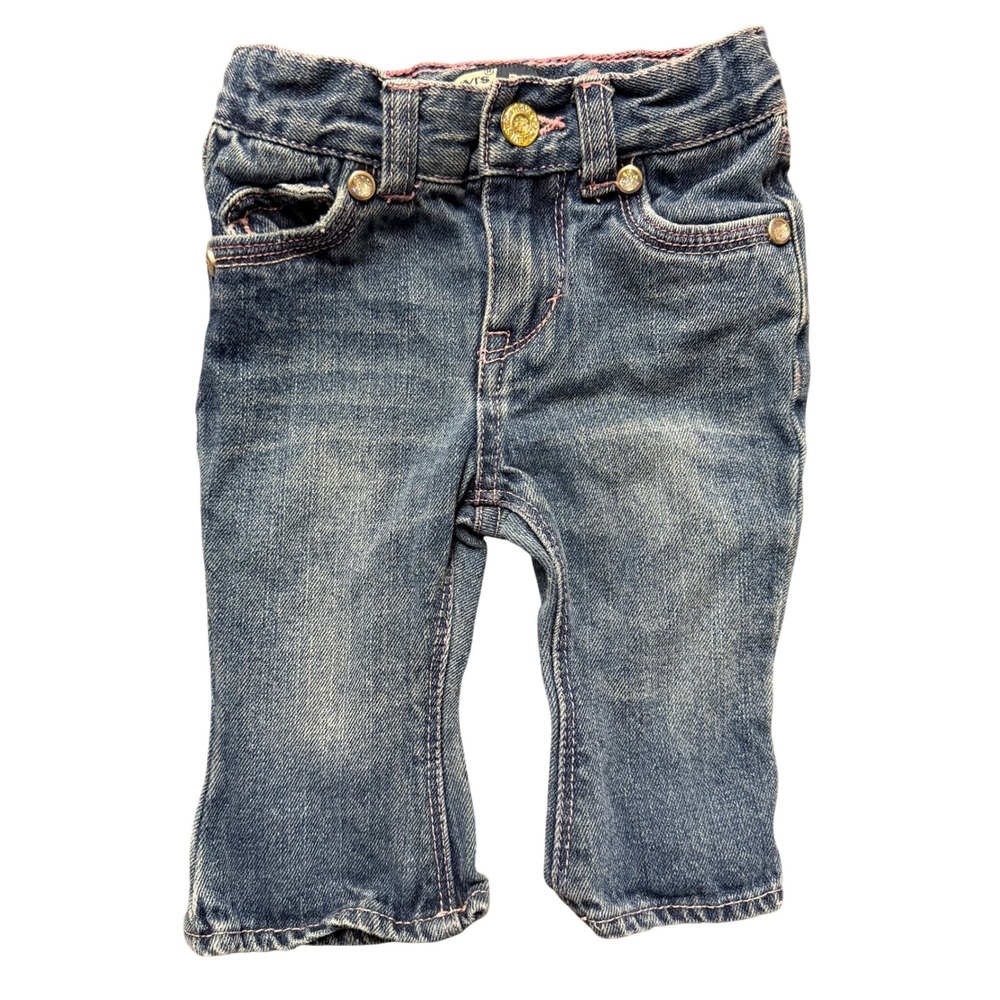 Levis Baby Girls Heart Pocket Rhinestone Denim Jeans Blue 3-6M Adjustable Waist